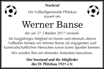 Traueranzeige von Werner Banse von Mitteldeutsche Zeitung Bernburg