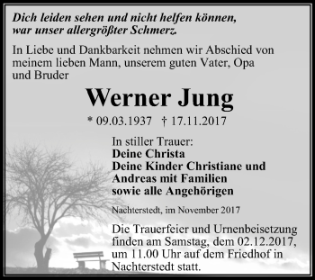 Traueranzeige von Werner Jung von Mitteldeutsche Zeitung Aschersleben