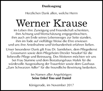 Traueranzeige von Werner Krause von Mitteldeutsche Zeitung