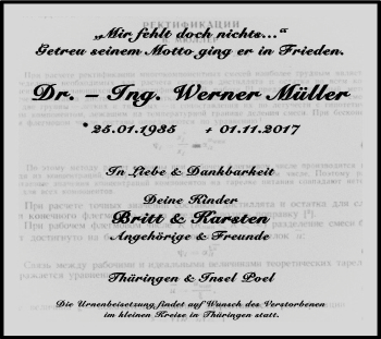 Traueranzeige von Werner Müller von Mitteldeutsche Zeitung Halle/Saalkreis