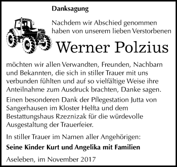 Traueranzeige von Werner Polzius von Mitteldeutsche Zeitung