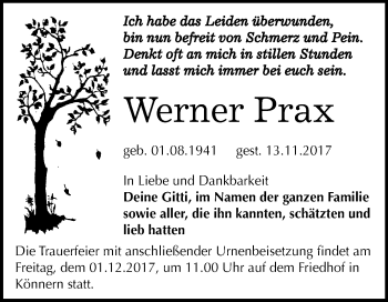 Traueranzeige von Werner Prax von Mitteldeutsche Zeitung Bernburg