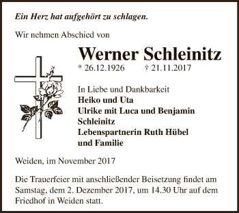 Traueranzeige von Werner Schleinitz von WVG - Wochenspiegel Dessau / Köthen