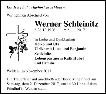 Traueranzeige von Werner Schleinitz von Mitteldeutsche Zeitung