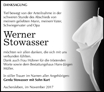 Traueranzeige von Werner Stowasser von Mitteldeutsche Zeitung Aschersleben