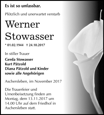 Traueranzeige von Werner Stowasser von Mitteldeutsche Zeitung Aschersleben