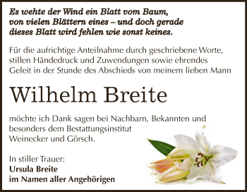 Traueranzeige von Wilhelm Breite von Super Sonntag Bernburg