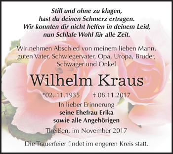 Traueranzeige von Wilhelm Kraus von Mitteldeutsche Zeitung Zeitz