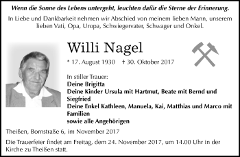Traueranzeige von Willi Nagel von Mitteldeutsche Zeitung Zeitz