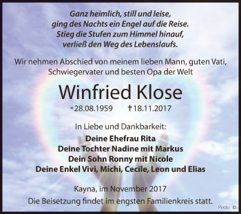 Traueranzeige von Winfried Klose von Super Sonntag Zeitz