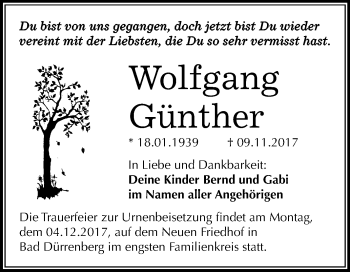 Traueranzeige von Wolfgang Günther von Mitteldeutsche Zeitung Merseburg/Querfurt