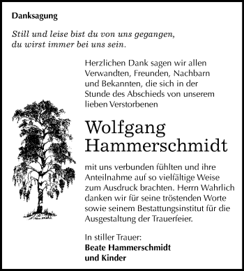 Traueranzeige von Wolfgang Hammerschmidt von Mitteldeutsche Zeitung