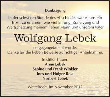 Traueranzeige von Wolfgang Lebek von Mitteldeutsche Zeitung