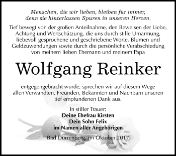 Traueranzeige von Wolfgang Reinker von Mitteldeutsche Zeitung Merseburg/Querfurt