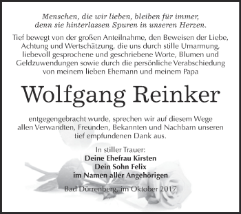 Traueranzeige von Wolfgang Reinker von Super Sonntag Merseburg