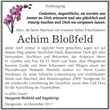 Traueranzeige von Achim Bloßfeld von Mitteldeutsche Zeitung