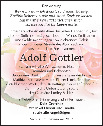 Traueranzeige von Adolf Gottler von Mitteldeutsche Zeitung