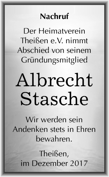 Traueranzeige von Albrecht Stasche von Mitteldeutsche Zeitung