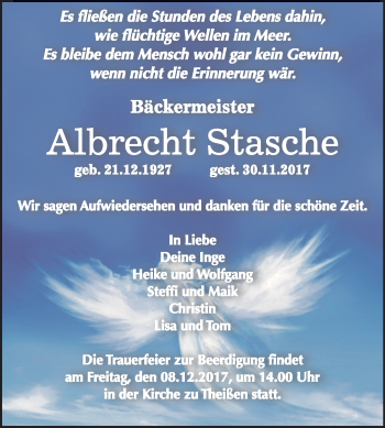 Traueranzeige von Albrecht Stasche von Mitteldeutsche Zeitung Zeitz