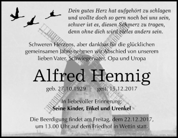 Traueranzeige von Alfred Hennig von Mitteldeutsche Zeitung Halle/Saalkreis