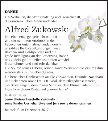 Traueranzeige von Alfred Zukowski von Mitteldeutsche Zeitung
