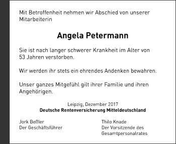 Traueranzeige von Angela Petermann von Mitteldeutsche Zeitung Merseburg/Querfurt