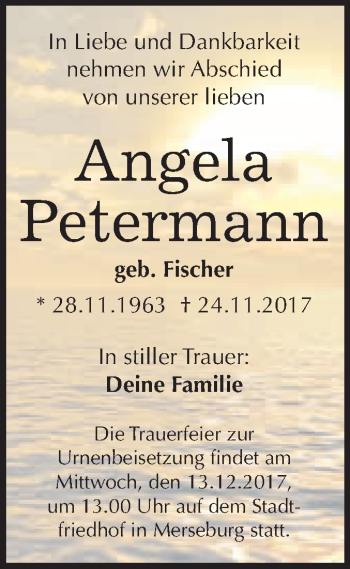 Traueranzeige von Angela Petermann von WVG - Wochenspiegel Merseburg