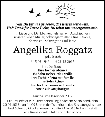 Traueranzeige von Angelika Roggatz von Mitteldeutsche Zeitung