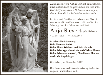 Traueranzeige von Anja Sievert von Super Sonntag Aschersleben
