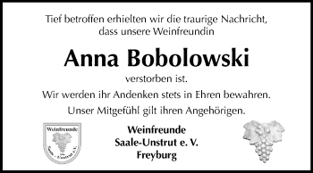 Traueranzeige von Anna Bobolowski von Mitteldeutsche Zeitung