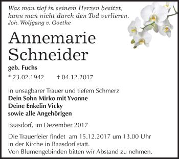 Traueranzeige von Annemarie Schneider von Mitteldeutsche Zeitung