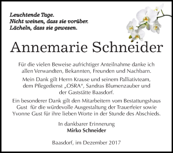 Traueranzeige von Annemarie Schneider von Mitteldeutsche Zeitung