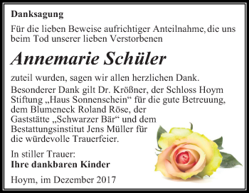 Traueranzeige von Annemarie Schüler von Mitteldeutsche Zeitung Aschersleben