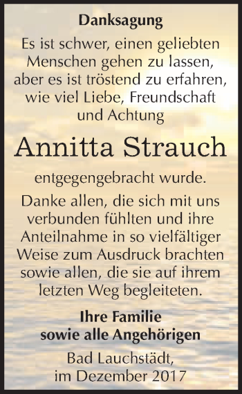 Traueranzeige von Annitta Strauch von WVG - Wochenspiegel Merseburg