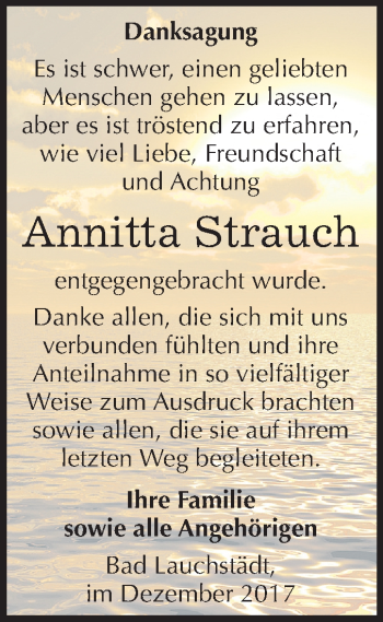 Traueranzeige von Annitta Strauch von Mitteldeutsche Zeitung