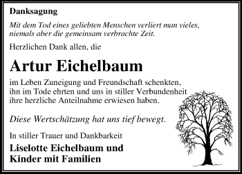 Traueranzeige von Artur Eichelbaum von Mitteldeutsche Zeitung Dessau-Roßlau