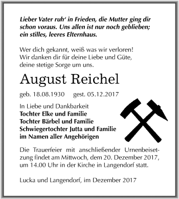 Traueranzeige von August Reichel von Mitteldeutsche Zeitung Zeitz