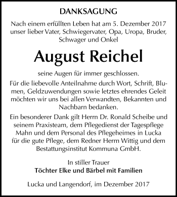 Traueranzeige von August Reichel von Mitteldeutsche Zeitung Zeitz