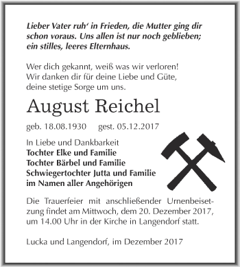 Traueranzeige von August Reichel von Super Sonntag Zeitz
