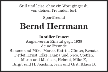 Traueranzeige von Bernd Herrmann von Super Sonntag Aschersleben