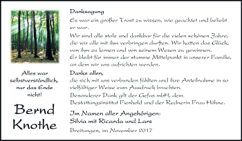 Traueranzeige von Bernd Knothe von Mitteldeutsche Zeitung Sangerhausen