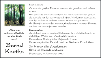 Traueranzeige von Bernd Knothe von WVG - Wochenspiegel SGH