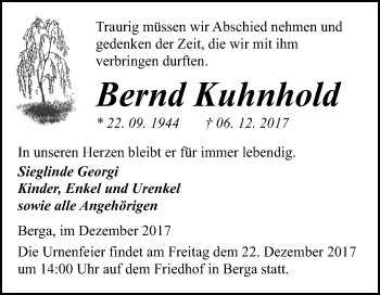 Traueranzeige von Bernd Kuhnhold von Mitteldeutsche Zeitung