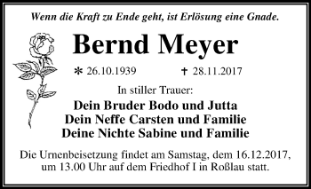 Traueranzeige von Bernd Meyer von Mitteldeutsche Zeitung Dessau-Roßlau