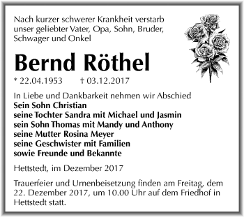 Traueranzeige von Bernd Röthel von Mitteldeutsche Zeitung