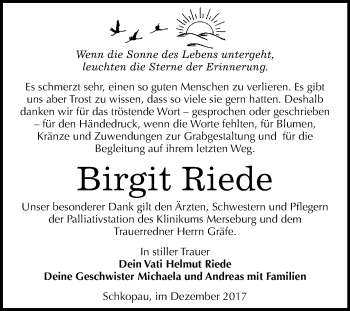 Traueranzeige von Birgit Riede von Mitteldeutsche Zeitung Merseburg/Querfurt