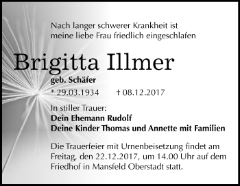 Traueranzeige von Brigitta Illmer von Mitteldeutsche Zeitung