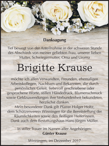 Traueranzeige von Brigitte Krause von Mitteldeutsche Zeitung Aschersleben