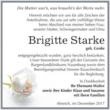 Traueranzeige von Brigitte Starke von Mitteldeutsche Zeitung