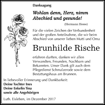 Traueranzeige von Brunhilde Rische von Mitteldeutsche Zeitung